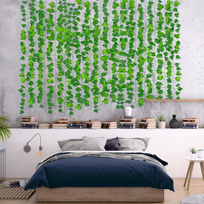 27 Pack 195Ft Artificial Ivy, Garland Fake Vines Leaves Hanging Vine Plants Green Leaves for Bedroom Home Garden Trellis Fence Balcony Wedding Event Decor