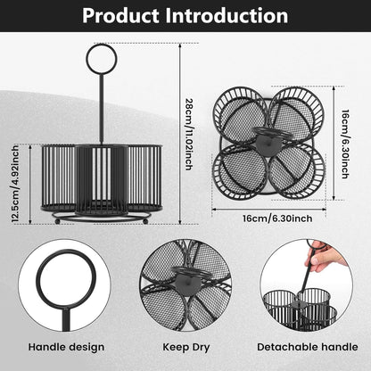 Abizarch 360° Rotating Metal Cutlery Holder - 4 Compartment Silverware Utensil Caddy Rotation Fork Spoon Napkin Organizer Flatware Storage Basket Party Countertop Buffet Picnic Camping Outdoor