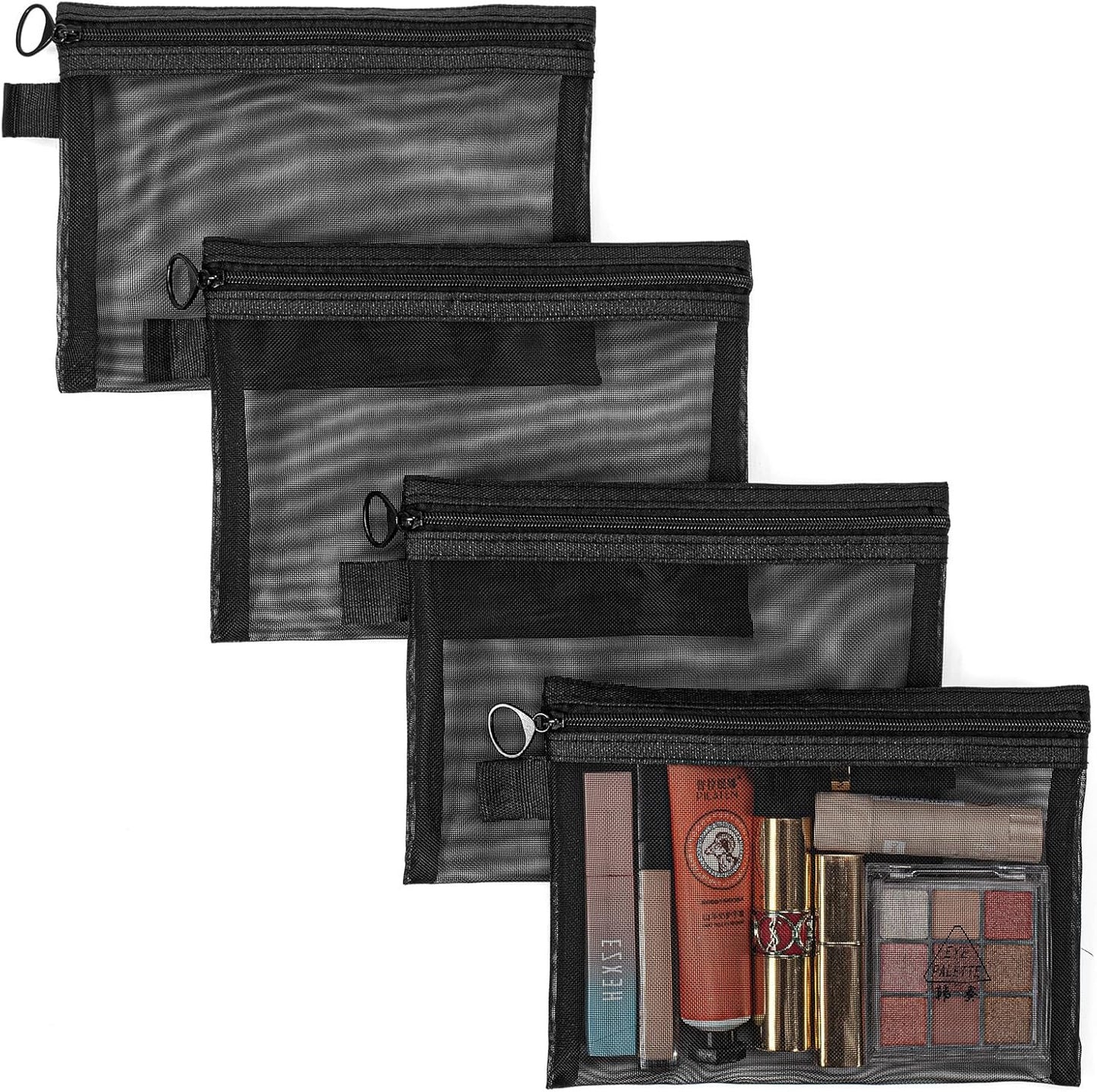 Gelapa Makeup Pouch, 4Pack Small Makeup Bag for Purse Tote, Clear Mesh Make Up Bag with Zipper, Travel Cosmetic Organizer Bags, Cute Pouch Bag Set, Cruise Ship Accessories for Women