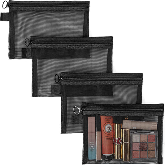 Gelapa Makeup Pouch, 4Pack Small Makeup Bag for Purse Tote, Clear Mesh Make Up Bag with Zipper, Travel Cosmetic Organizer Bags, Cute Pouch Bag Set, Cruise Ship Accessories for Women