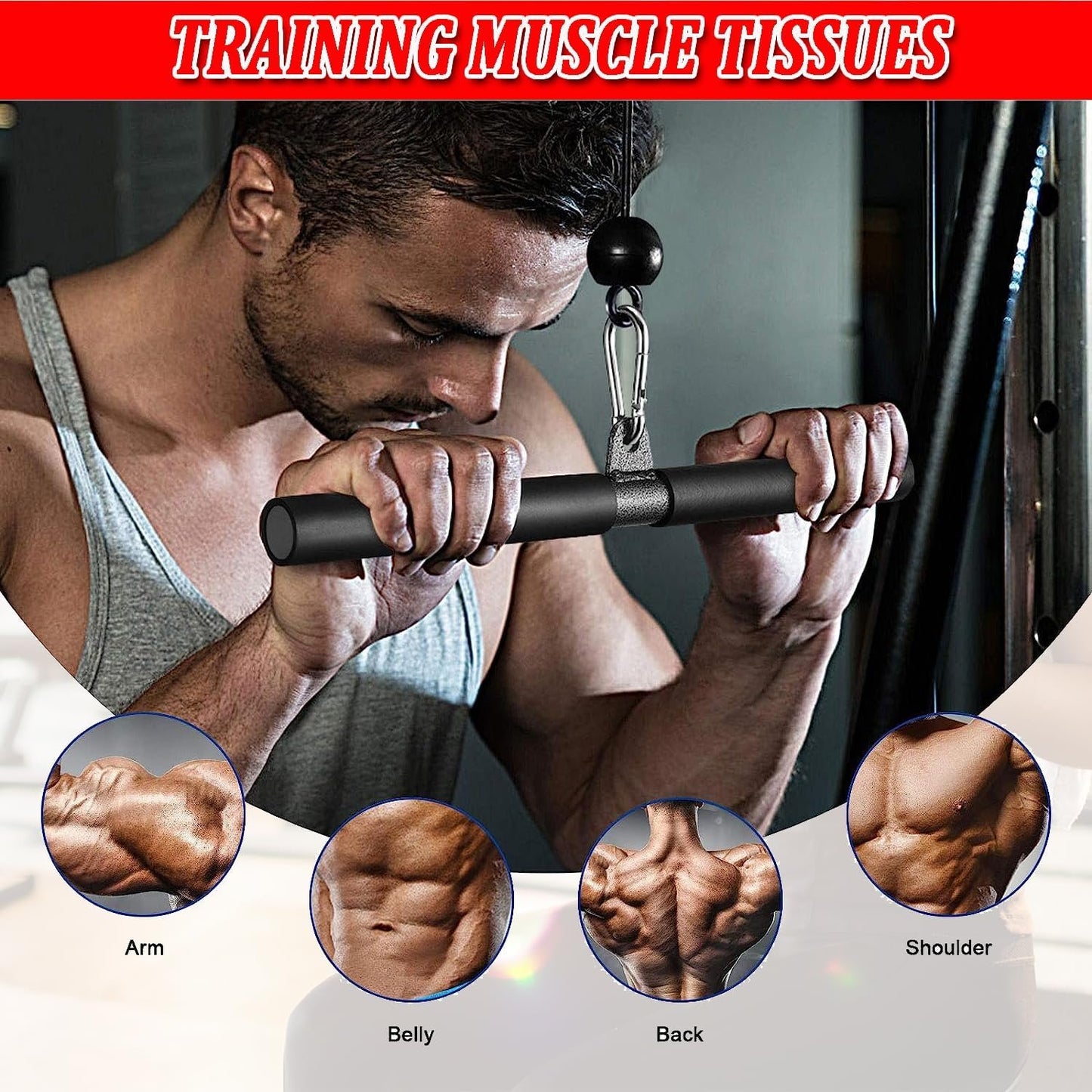 Taeku LAT Pulldown Bar, LAT Straight Bar with Handle for Pulley Cable Machine Triceps Pushdown Bar Accessories for Home Gym Fitness