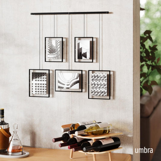 Umbra Exhibit Picture Frame Gallery Set (Holds Two 4 x 6 inch and Three 5x7 inch Images), 11x14 (Floats 8-1/2x11), Black
