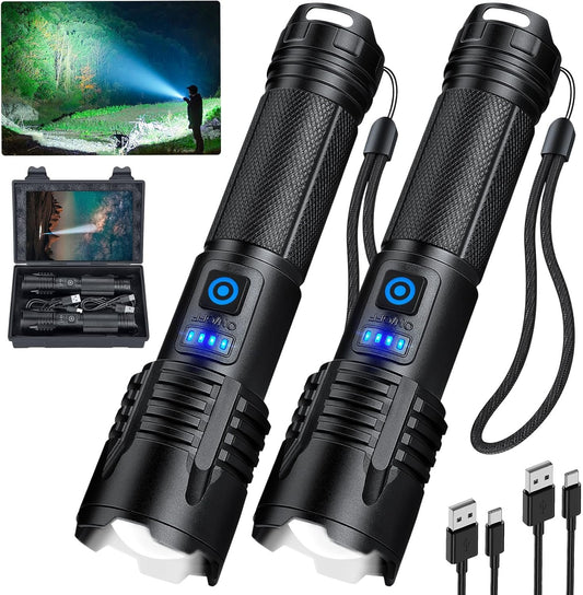 Rechargeable Flashlights High Lumens, Powerful Tactical Waterproof Handheld Flashlights for Emergencies Camping