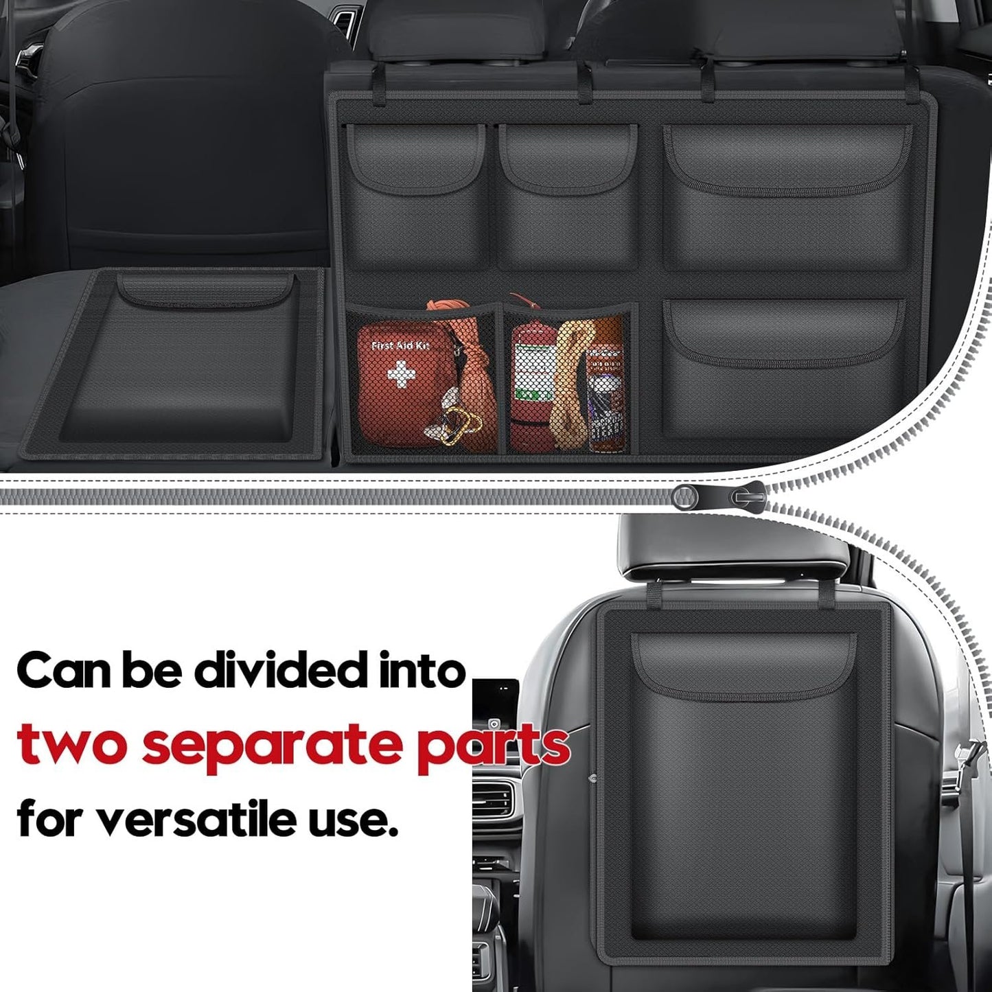 Hanging Trunk Organizer for SUV, Super Capacity Detachable Car Trunk Organizers Back Seat, Foldable Cargo Storage Bag with 7 Pockets & Adjustable Straps for SUVs, Jeeps, Minivans, Maximize Your Space