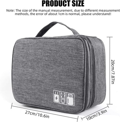 Portable Double-Layer Electronic Accessory Bag Sorting Bag - Waterproof Digital Storage Bag for Travel, Oxford Cloth Material, Large Capacity with Detachable Partition (Black + Blue)