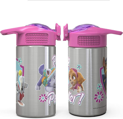 Zak Designs Paw Patrol Skye - Stainless Steel Water Bottle with One Hand Operation Action Lid and Built-in Carrying Loop, Kids Water Bottle with Straw Spout is Perfect for Kids (15.5 oz, BPA-Free)