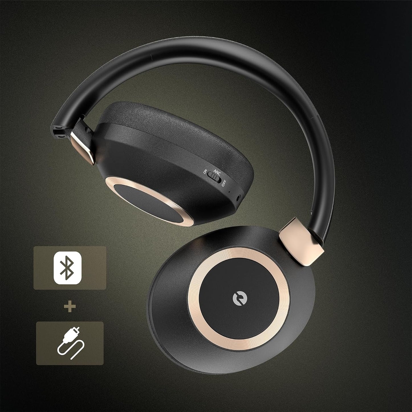 Active Noise Cancelling Headphones, 100H Playtime Headphones Bluetooth Wireless, Bluetooth Headphone Over Ear with Built-in Mic, Wireless Headphone for Travel, Home, Office, Call, Music, Meeting