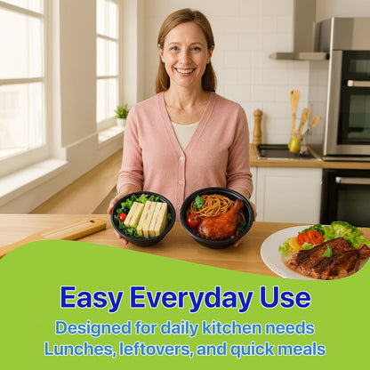 Pokanic Meal Prep Containers Round [10 Set] x [32 oz] with Lids, 1 compartment, Stackable, Reusable, Leakproof, Food Safe, Microwave, Freezer & Dishwasher Safe for Food Prep Storage (10 Set, 32 oz)