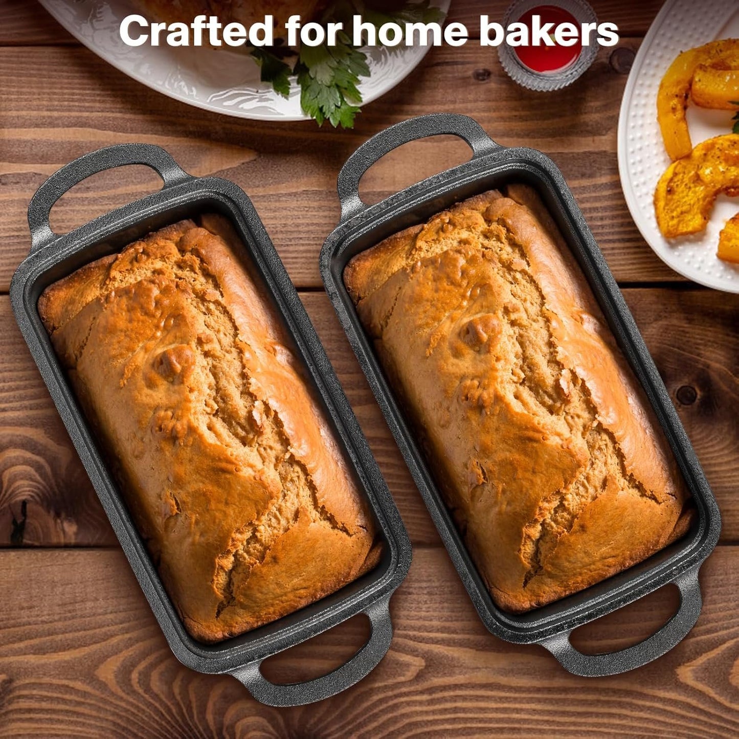Apatiner 2 in 1 Cast Iron Bread Pan with Lid, Durable Loaf Pans for Baking Homemade Sourdough and Meatloaf, Bread Oven Cast Iron Cookware, Set of 2