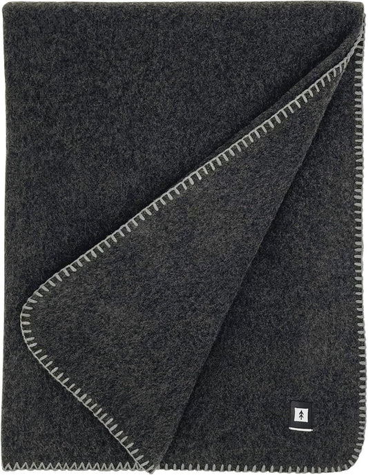 EKTOS 100% Virgin Wool Blankets, 90" x 78", Emergency Blanket for Car, Winter Camping (Charcoal, Full Size)
