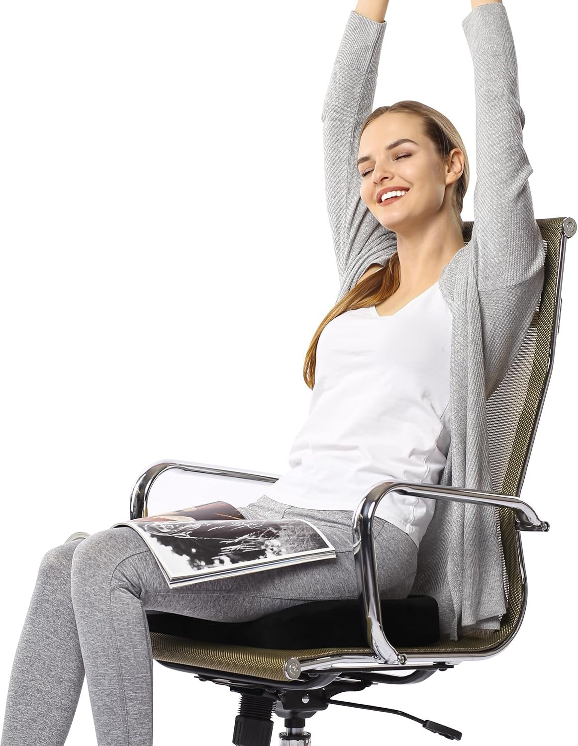 Everlasting Comfort Gel Infused Memory Foam Seat Cushion for Coccyx, Tailbone and Back Pain (Black)