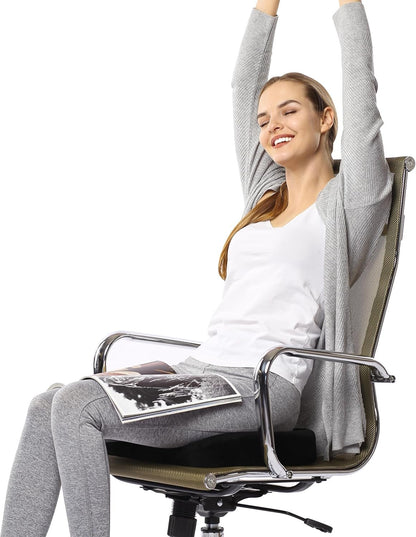 Everlasting Comfort Gel Infused Memory Foam Seat Cushion for Coccyx, Tailbone and Back Pain (Black)