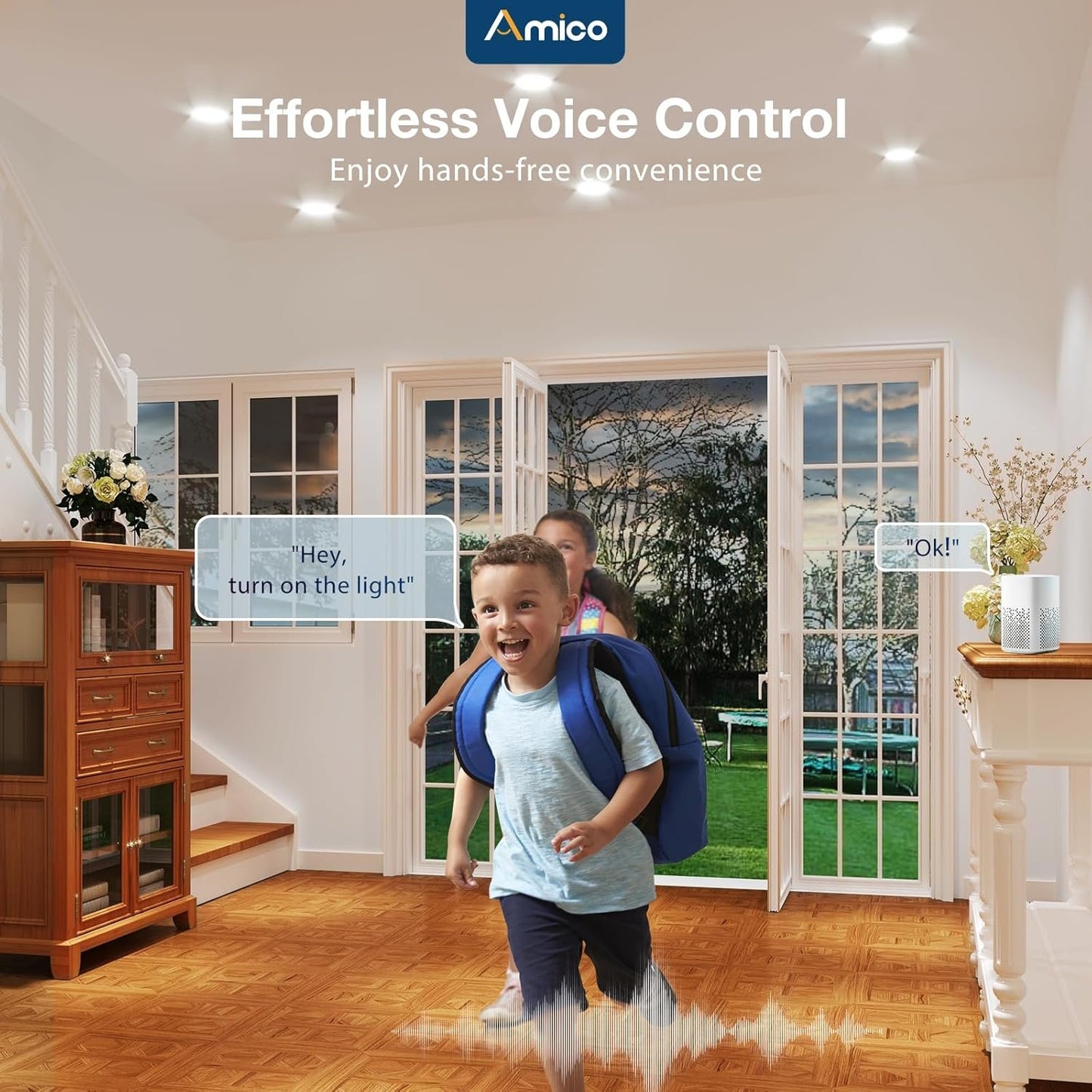 Amico 6 Pack 6 Inch Smart LED Recessed Lighting, WiFi Canless Downlight with Junction Box, RGB & 2700-6500K Color Changing, 12W=110W 1000LM, Voice&Remote&Group Control