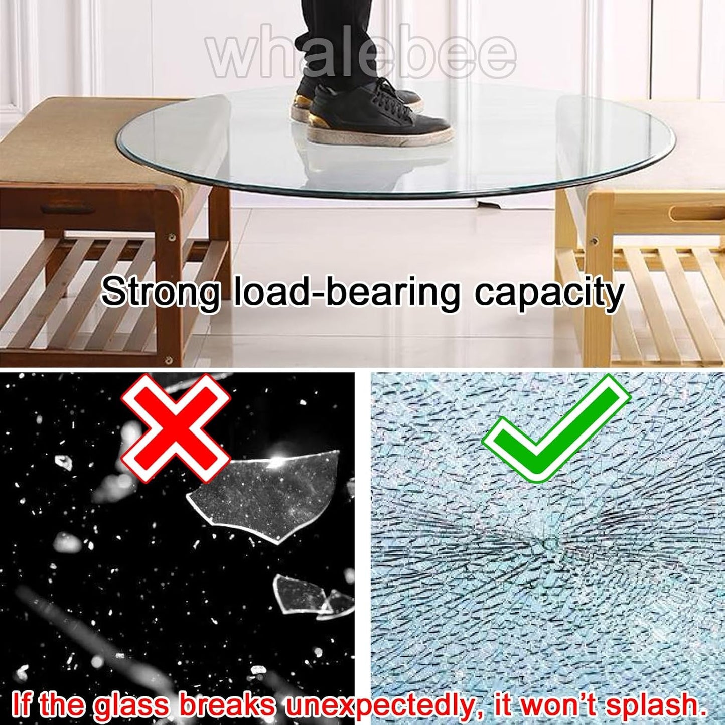 Tempered Glass Round Tabletop 7 mm Thick, Ø 45 – 100 cm, non slip pads, lucidati Edges, Perfect for Coffee Tables, Dining Tables, Durable Protection for Furniture