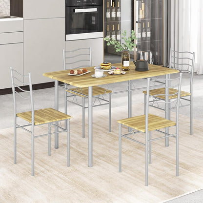 Giantex 5 PCS Dining Table Set, Counter Height Table with Spacious Rectangular Tabletop, Dining Desk w/ 4 High Backrest Chairs & Anti-Slip Pads, Kitchen Furniture for Home Restaurant (Silver+Natural)