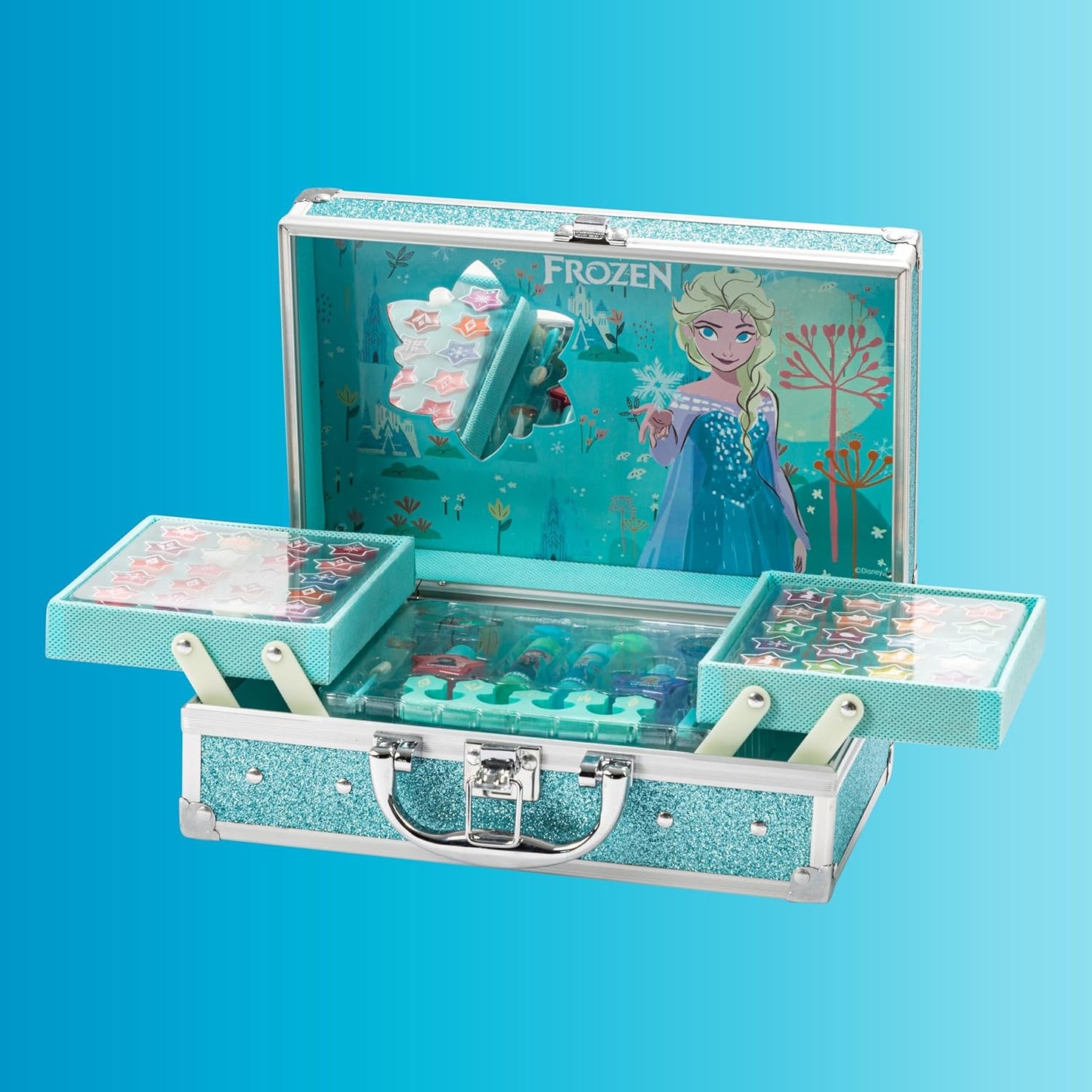 Lip Smacker Frozen Traincase 40+ Pieces Make-up Case for Face, Lips and Nails with Beauty Accessories for Hair and Makeup Included