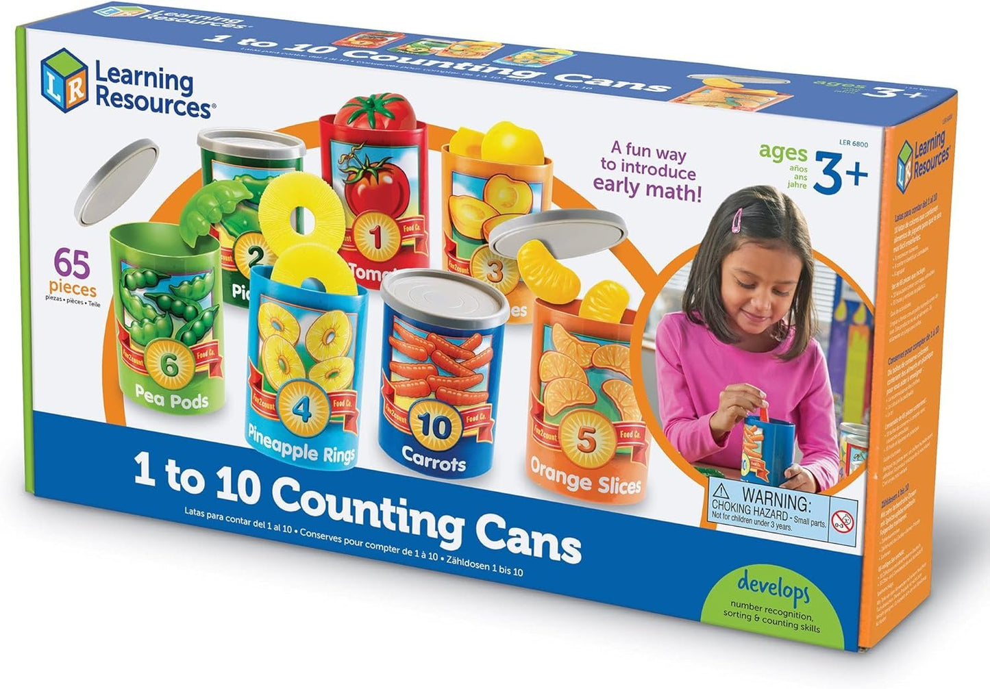 Learning Resources One To Ten Counting Cans Toy Set, Fine Motor Skills, 65 Pieces, Ages 3+, Multicolored (LER6800)