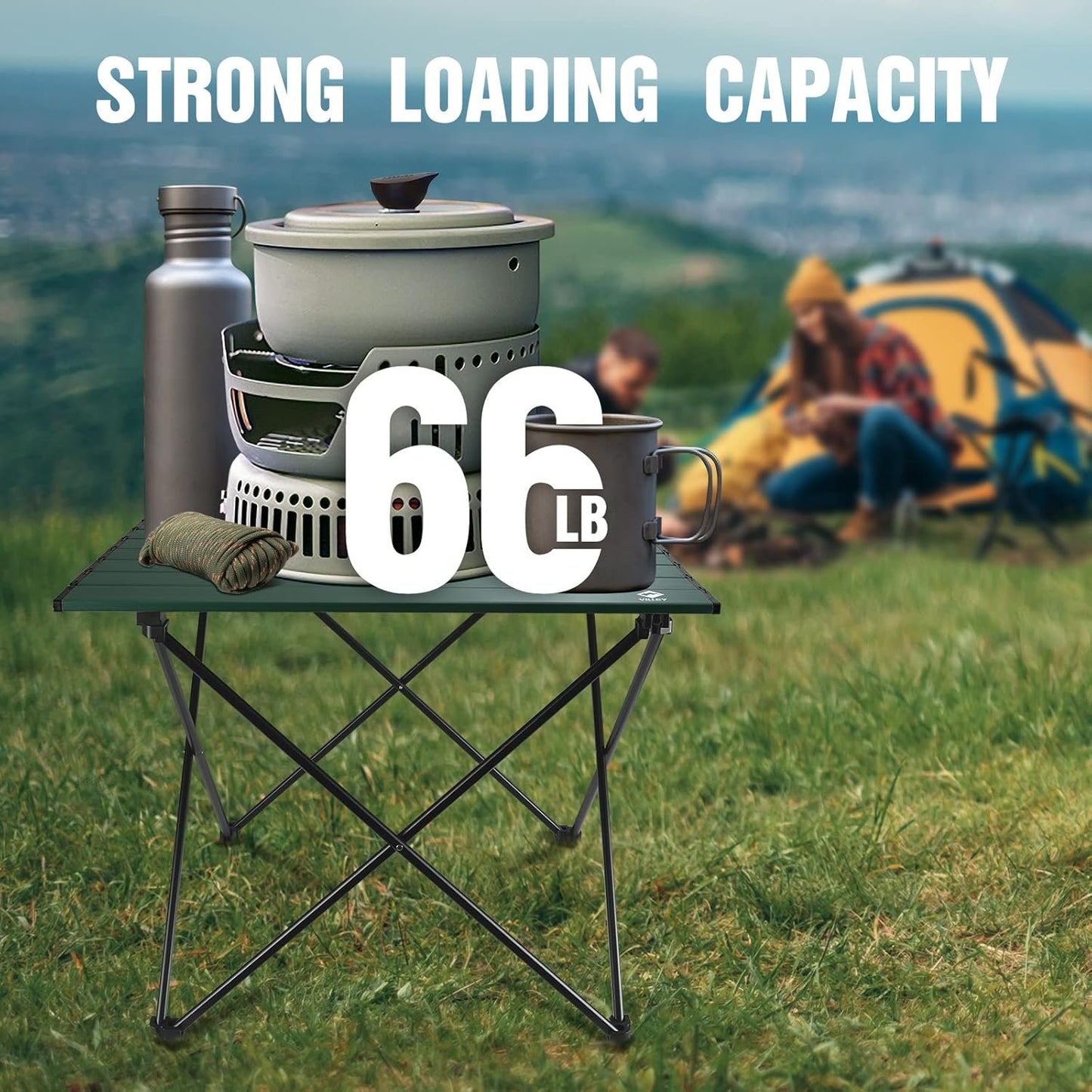 VILLEY Folding Camping Table, Portable Camp Table, Ultralight Aluminum Compact Side Table, Foldable Lightweight Table with Carry Bag for Outdoor Cooking, Picnic, Beach, Travel, Indoor - Green