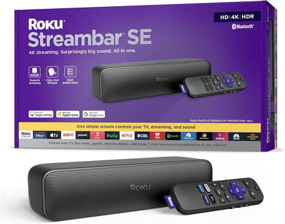 Roku Streambar SE | 2-in-1 TV Soundbar with Built-in 4K/HD/HDR Streaming, Premium Speakers, & Enhanced Speech Clarity for Crisp, Clear Dialogue - Quick Guided Simple Setup