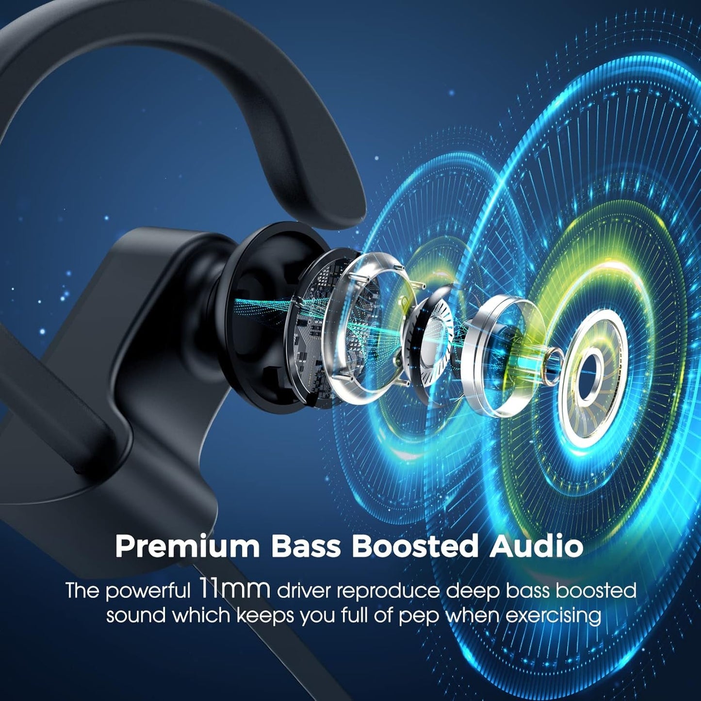 Lakukom Bluetooth Headphones, Deep Bass Running Headphones 16H+ Playtime, Sport Earbuds with Secure Earhooks, IPX7 Waterproof Earbuds with Mic, Sound Isolation Wireless Earphones for Workout, Gym