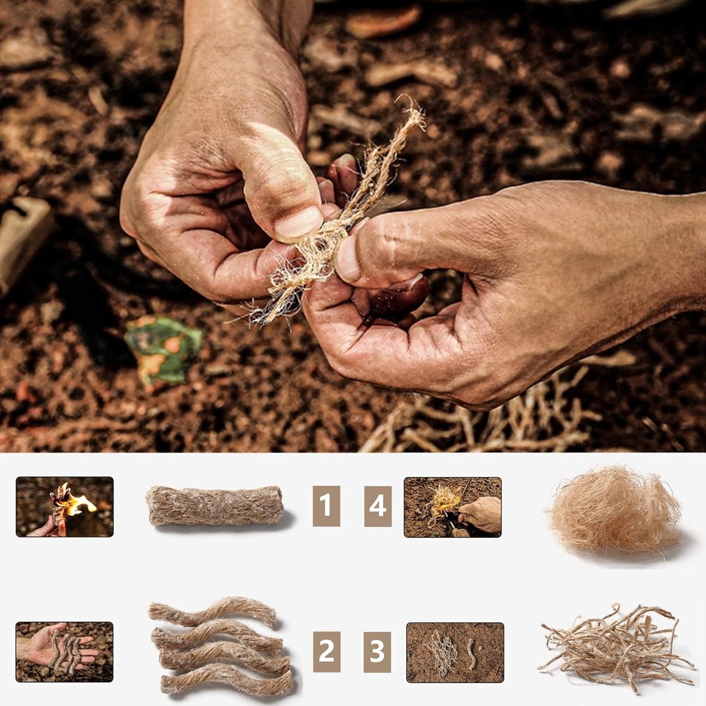 Mastiff Gears® Ultimate Bushcraft Survival Fire Starter Kit with Wood Handle Ferro Rod, Tinder Rope, Tinder Wick, Waterproof Farrow Rod Backpacking Multitool for Campfires and Emergency Situations