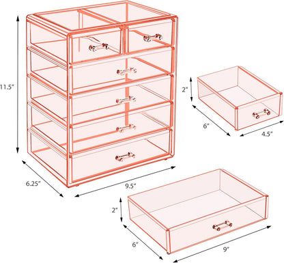 Sorbus Acrylic Makeup Organizer - Organization and Storage Case for Cosmetics Make Up & Jewelry - Big Clear Makeup Organizer for Vanity, Bathroom, College Dorm, Closet, Desk (4 Large, 2 Small Drawers)