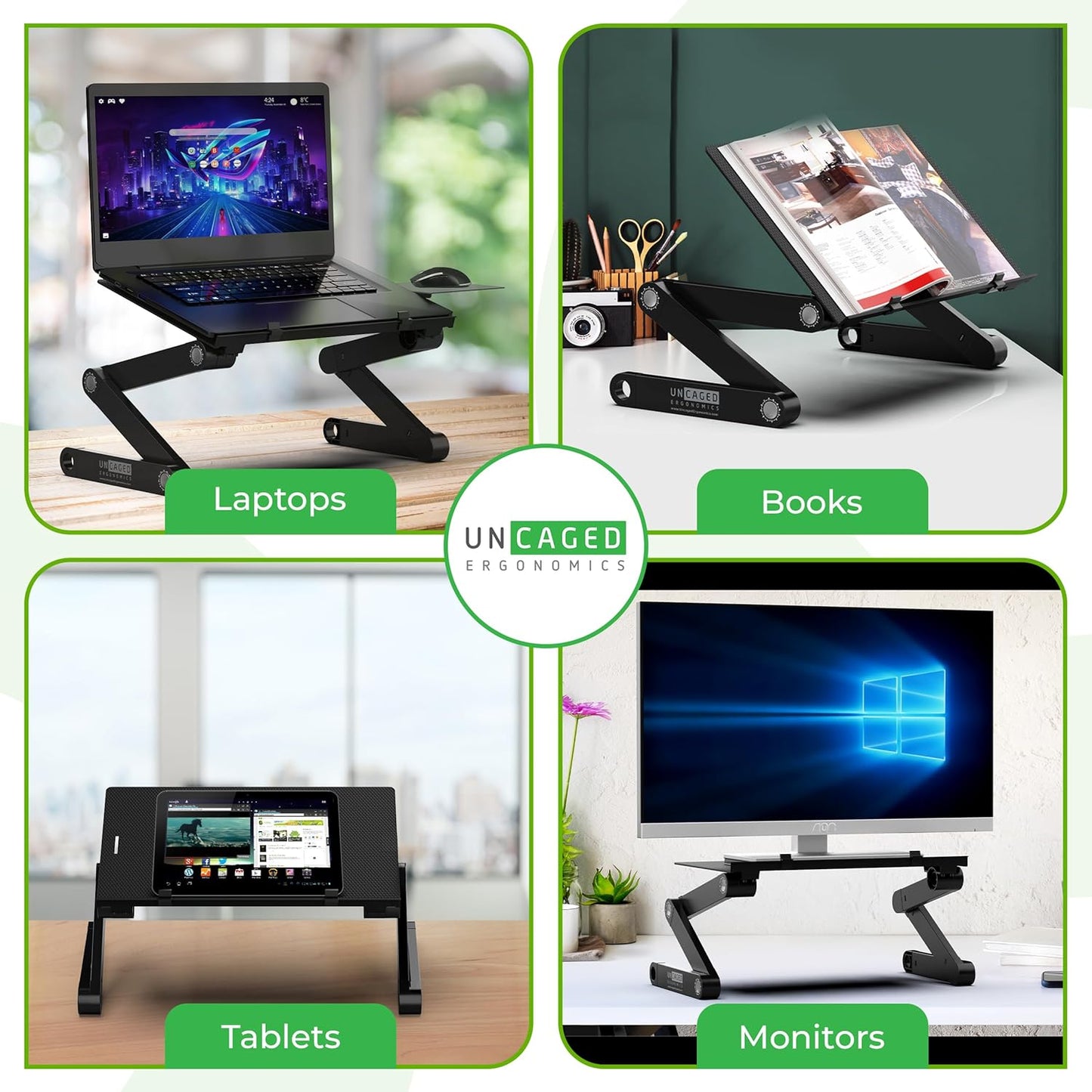WorkEZ Best Adjustable Laptop Stand for Desk, Portable Laptop Stand Adjustable Height, Foldable Cooling Computer Stand Laptop Riser for Desk, Black
