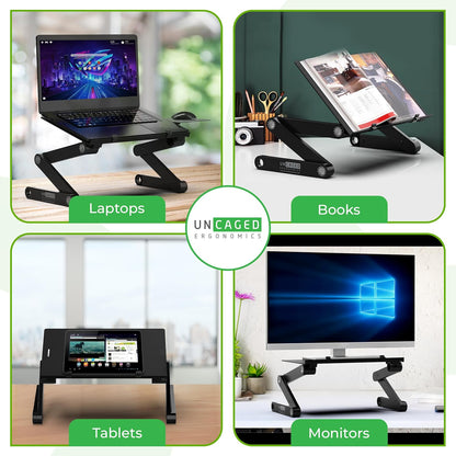 WorkEZ Best Adjustable Laptop Stand for Desk, Portable Laptop Stand Adjustable Height, Foldable Cooling Computer Stand Laptop Riser for Desk, Black