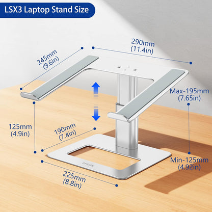 BESIGN Aluminum Laptop Stand, Ergonomic Adjustable Notebook Stand, Riser Holder Computer Stand Compatible with Air, Pro, Dell, HP, Lenovo More 10-15.6" Laptops (Silver)