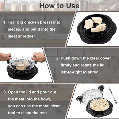 Chicken Shredder Large Chicken Breast Shredder Tool Twist with Brush&Fork, Visible Meat Shredder Machine, Strong Anti-Slip Strip, Ergonomic Handle, BPA Free, Suitable for Pork Beef Chicken
