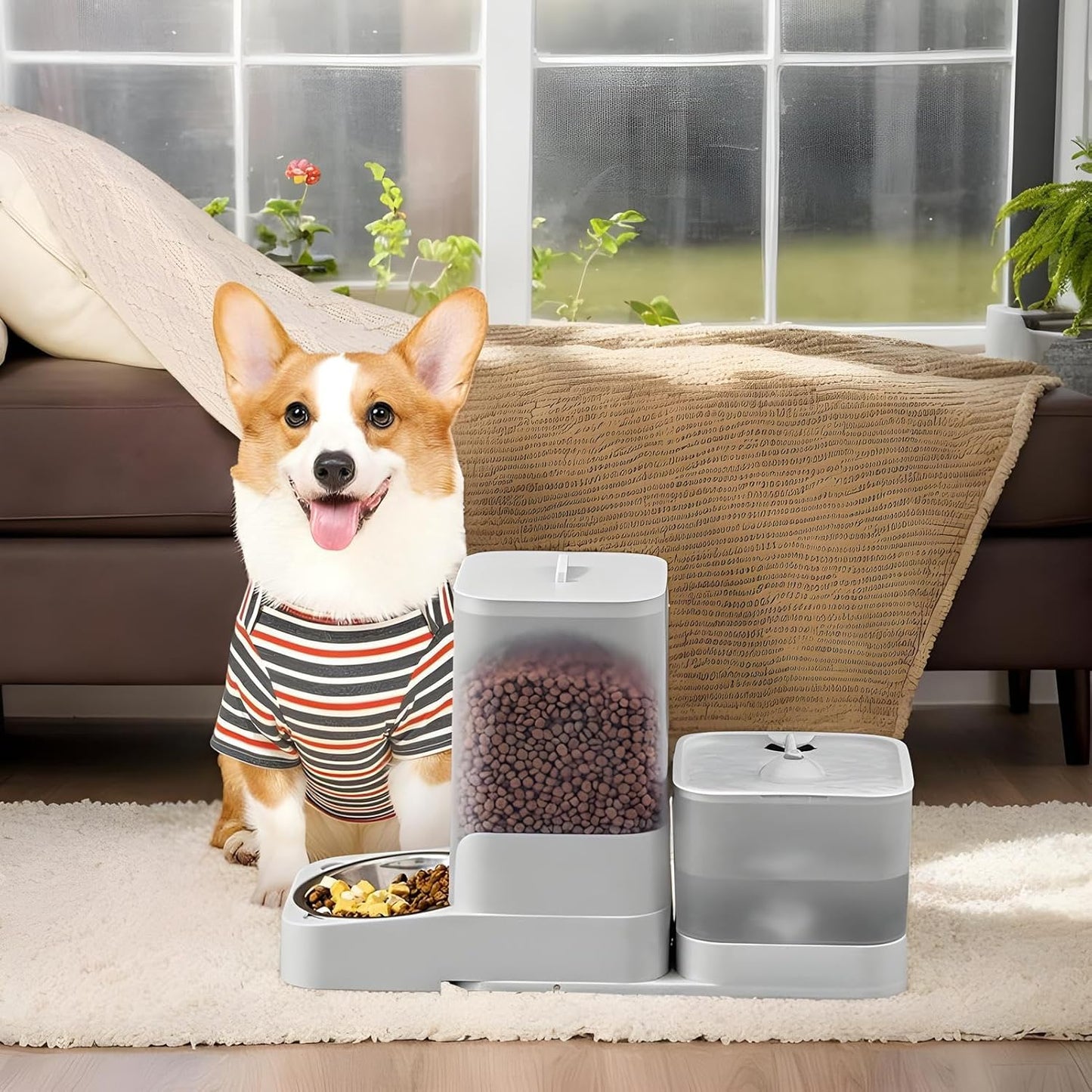 Auto Cat Feeder | Cat Food Feeder Water Dispenser - Drinker Waterer Large Capacity Pet Supplies, Storage Container for Kitten Puppy Feeding Watering