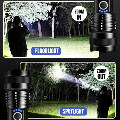 JB-arc LED Rechargeable Flashlight 10000LM Handheld Water Resistant Torch with Telescopic Zoom Perfect for Camping Hiking Outdoor and Emergency Night Light
