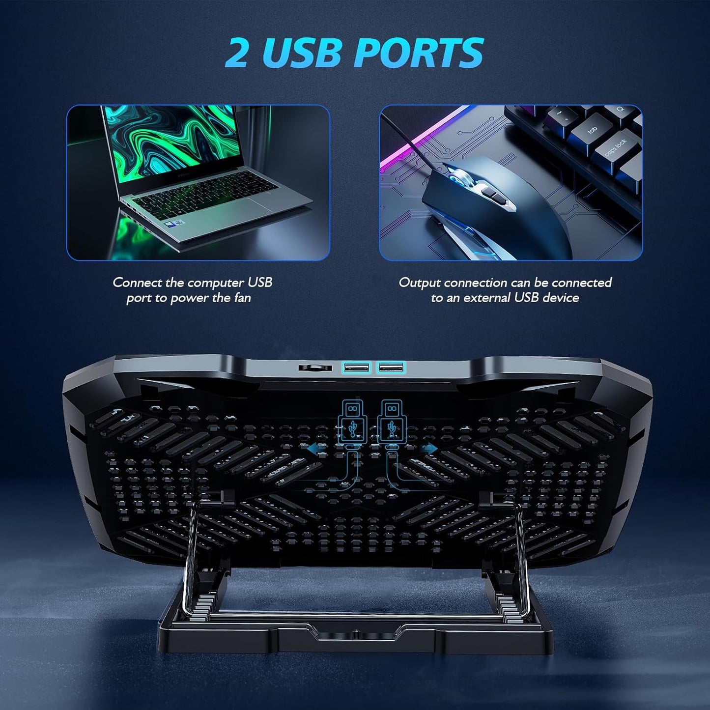 AIMIUZI Laptop Cooling Pad,Gaming Laptop Cooler with 5 Quiet Fans for 12-15.6 Inch,Laptop Cooling Stand with 5 Height Adjustable,2 USB Ports, Phone Stand