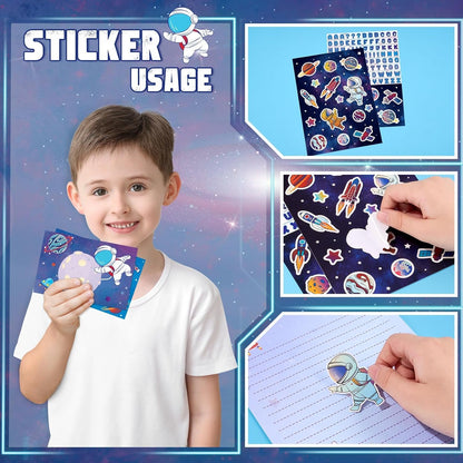 WERNNSAI Kids Stationery Set - 72PCS Boys Stationery Set Teens Universe Letter Writing Kit Aerospace Letter Paper Set Stationery Writing Sheets with Envelopes School Space Gift Set