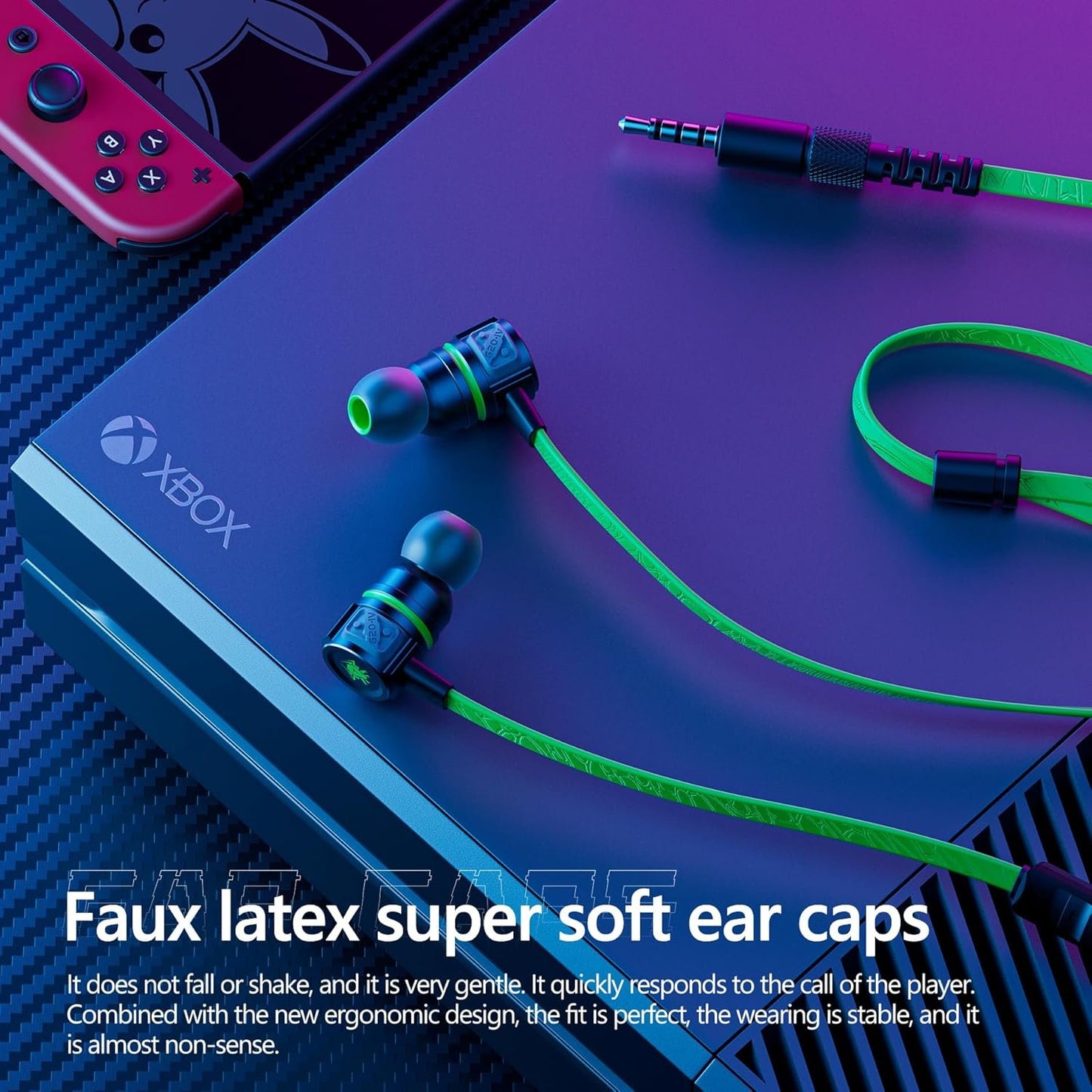 Gaming Headset with HD Microphone, 3.5mm Noise Isolating Gaming Headphones with Type-C Connector, FootFirst Surround Sound Magnetic Game Earbuds for iPhone, Switch, PS5, Xbox One, iPad, PC, Green