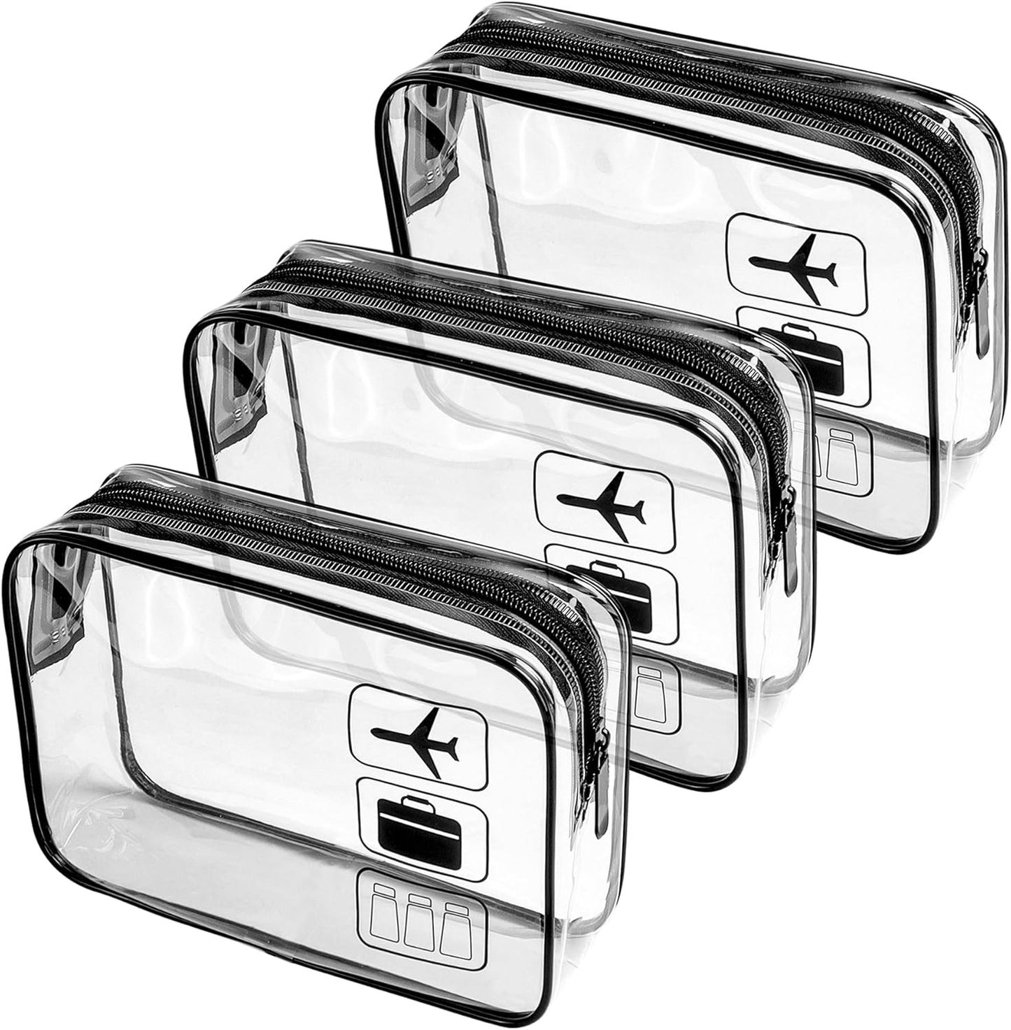 JUNART 3Pcs Clear Travel Toiletry Bags, TSA Approved Cosmetic Makeup Bag, Portable Travel Accessories Airport Airline Compliant Bag for Men and Women (Black)