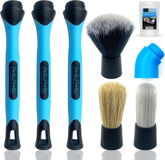 Sudz Budz Car Detailing Brushes Set of 3 | Mixed Ultra-Soft Bristles, Changeable Brush Heads, Elbow Adapter | No Scratch Cleaning for Interior, Exterior, Dashboard, Engine Bay, Vents, Leather, Wheels