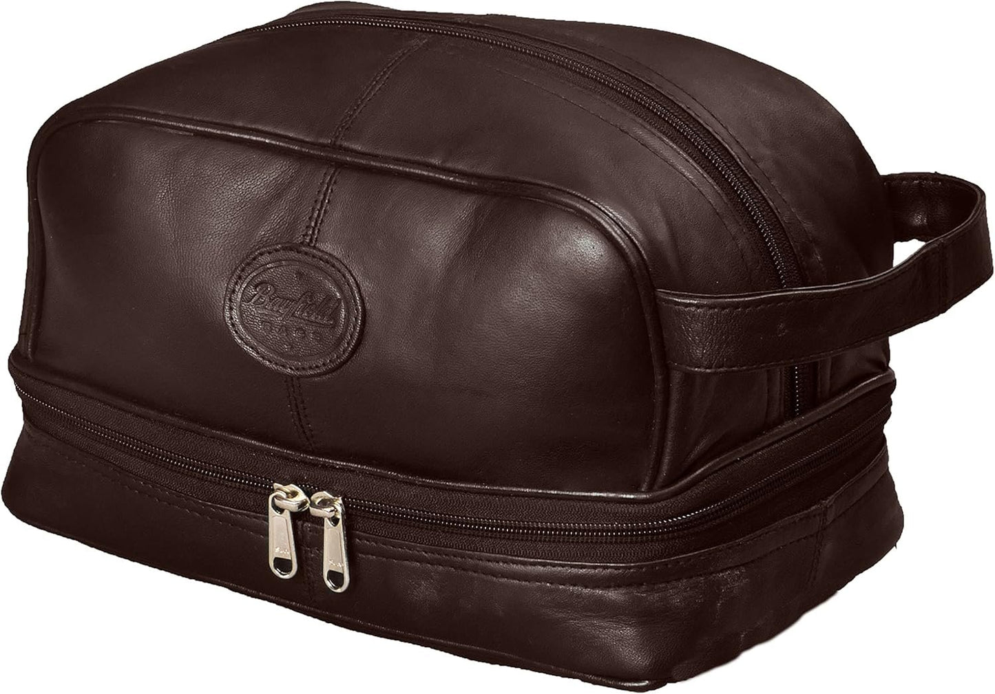 Mens Toiletry Bag Shaving Dopp Case For Travel by Bayfield Bags (Brown) Men's Shower Bag For Bathroom Hygiene (11x6x5). Holds Beard Trim Kit Accessories and Body Shavers.
