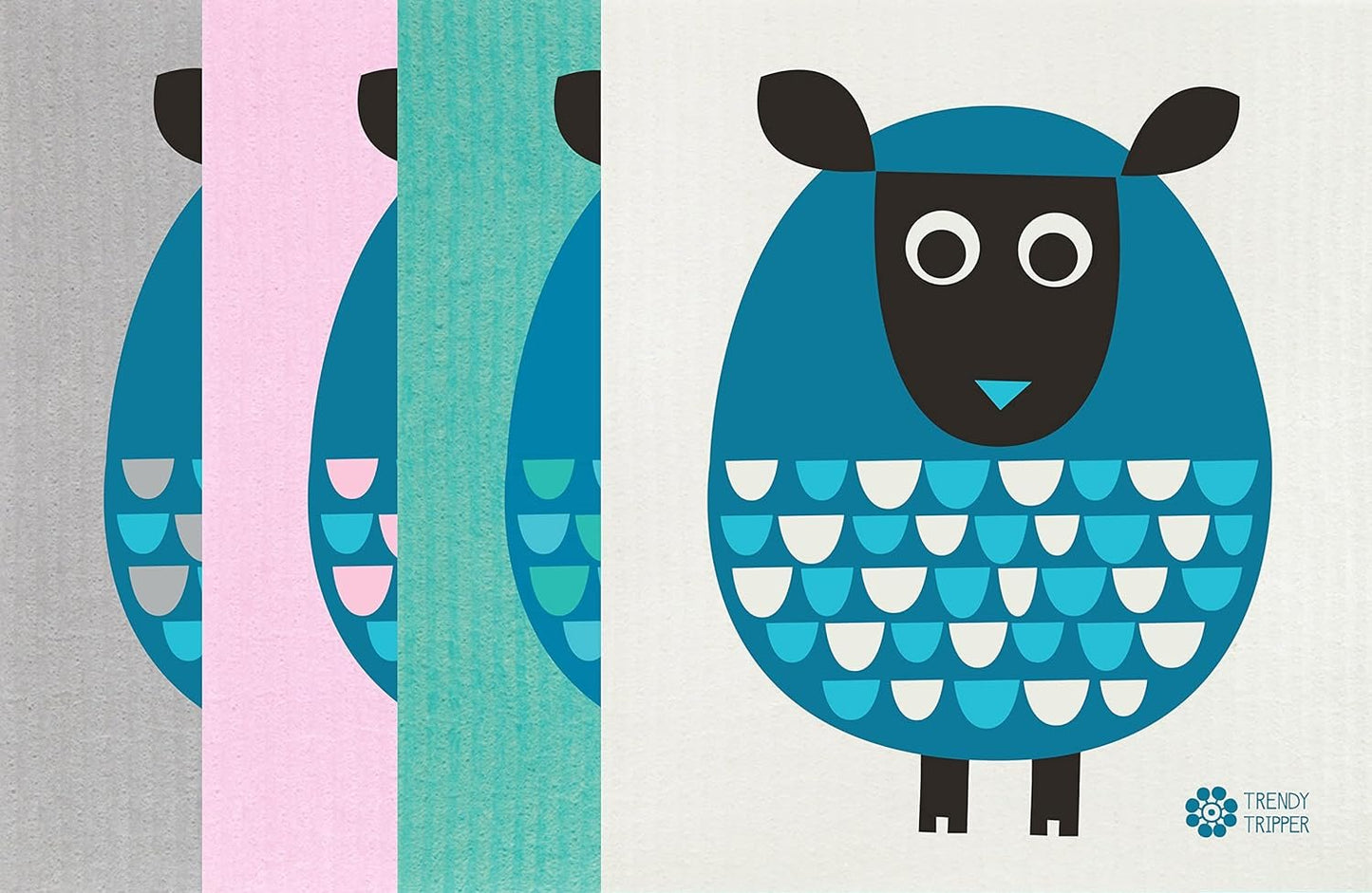 Earth-Friendly Reusable Compostable Eco Sponge Cloth | AKA Swedish Dishcloth | Bespoke Cobalt Sheep - 4-pk