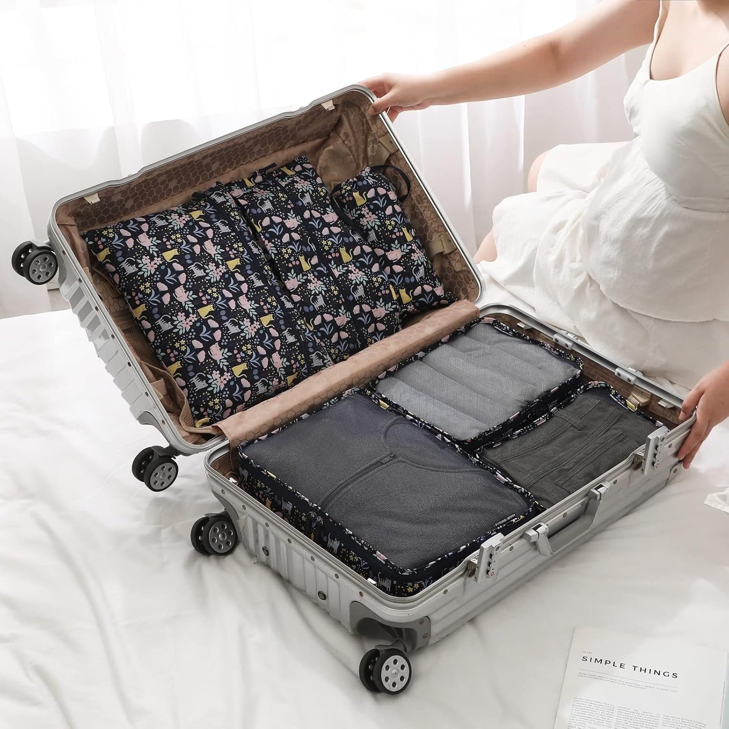 Dizdvizd Travel Cubes, Set of 6 Cube Organizers, Travel Organizer Bags, Suitcase Organizer - Cat