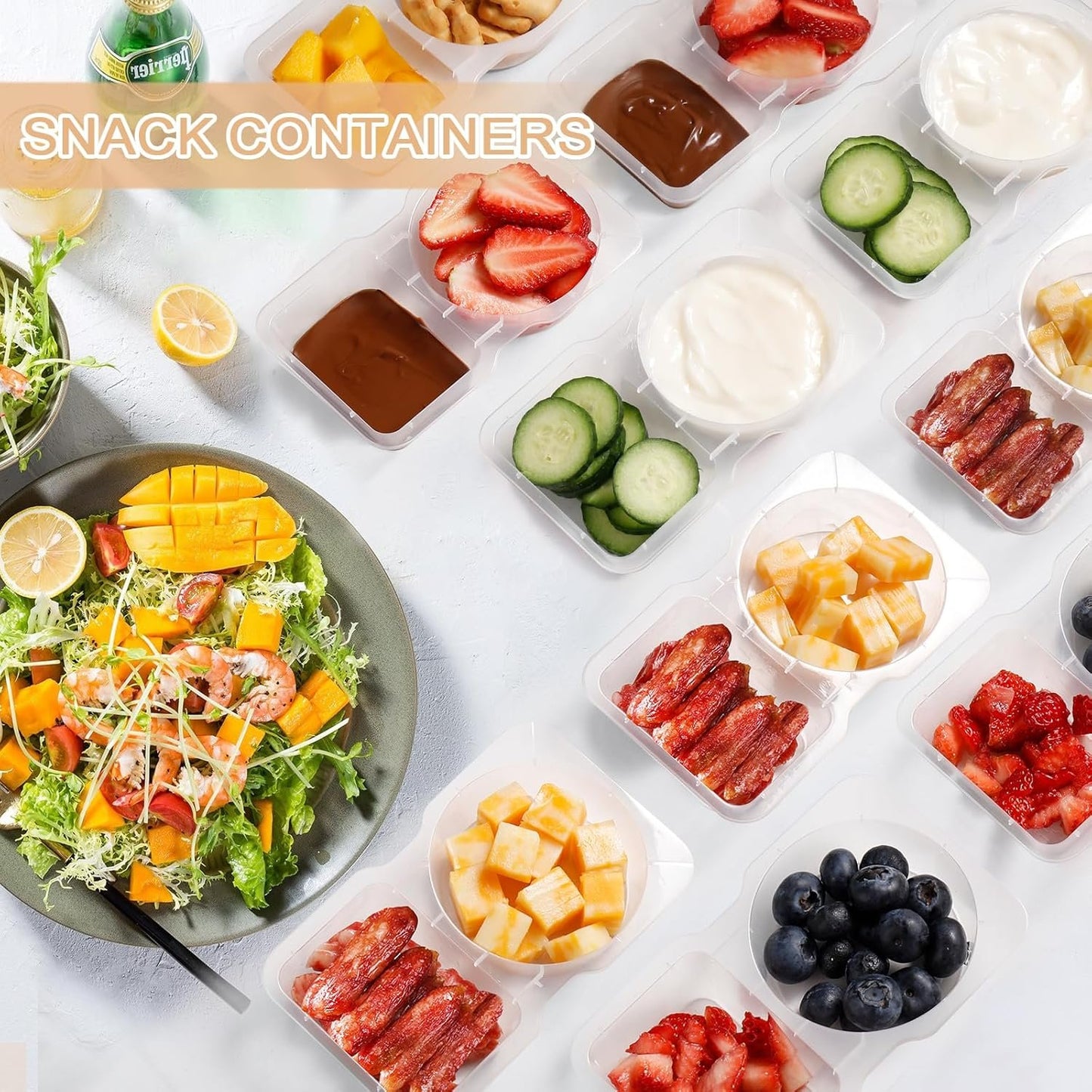 Snack Containers, Snack Pack Container, 20Pcs - Reusable Snack Containers, Double Compartment Snack Containers for On-the-Go Meals and Camping, Snackle Box