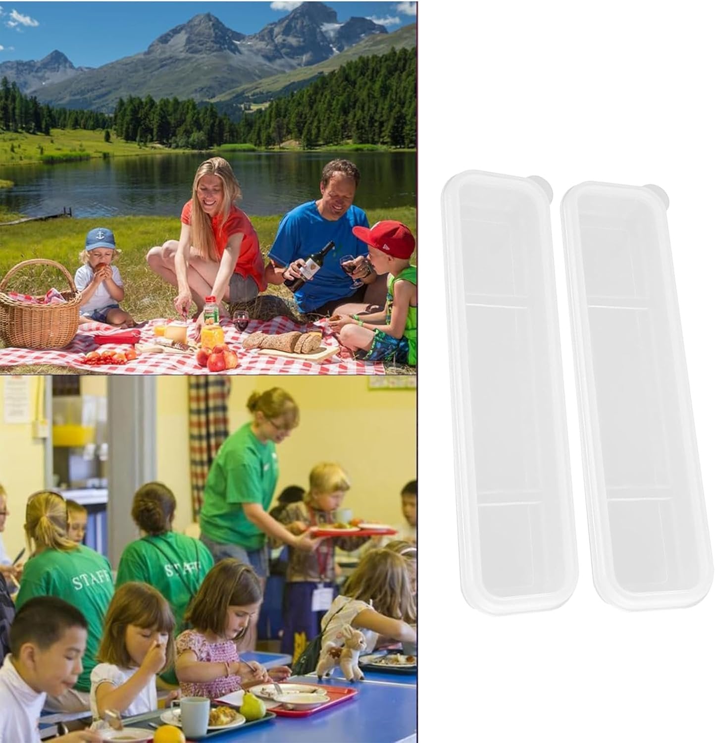 2Pcs Simple Utensil Holder with Lid, Portable Flatware Box Travel Tableware, Transparent Storage Box, Holder Travel Chopstick Case Spoon Case Fork Holder for Lunch