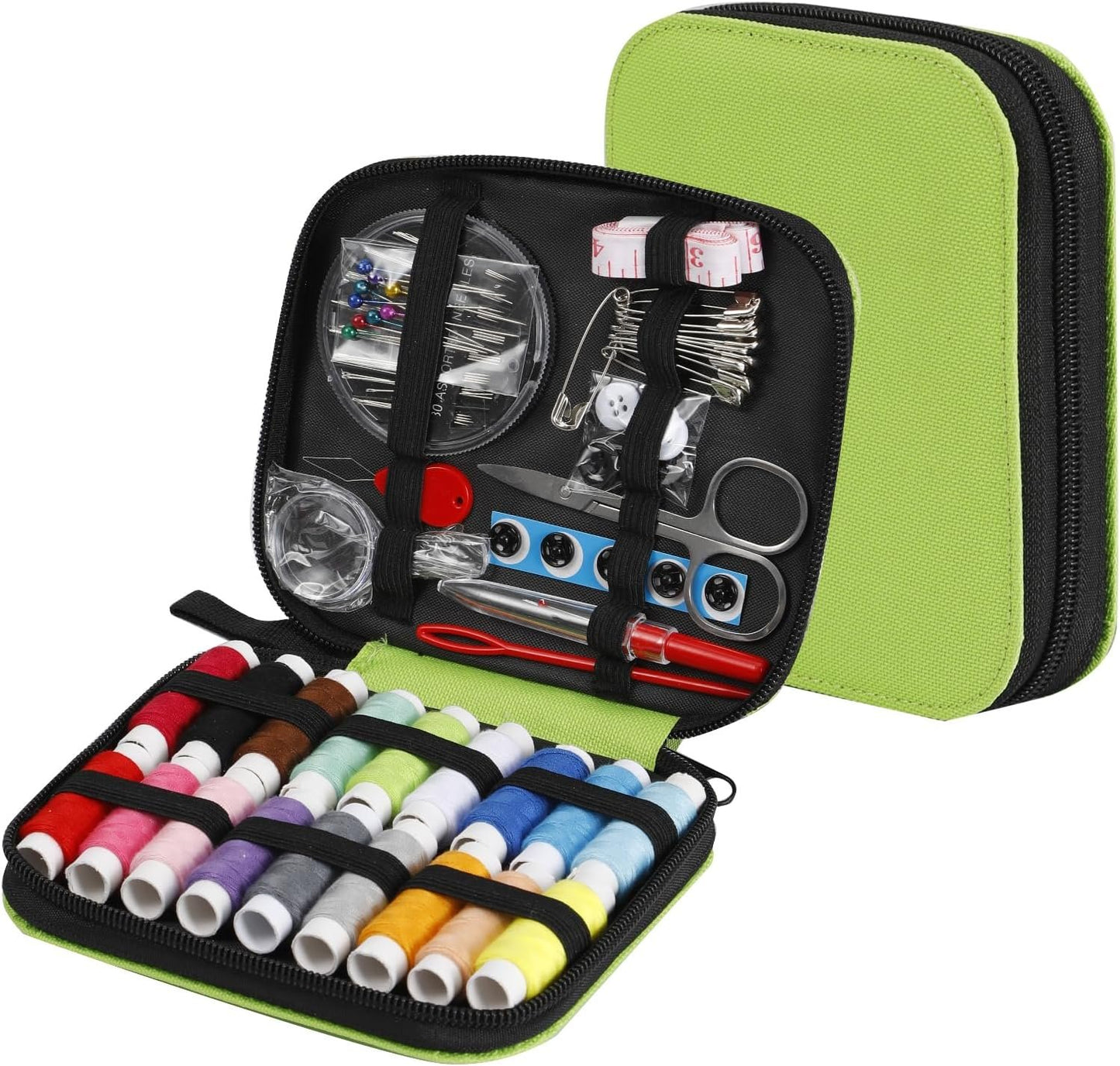 JUNING Sewing Kit with Case Portable Sewing Supplies for Home Traveler, Adults, Beginner, Emergency, Kids Contains Thread, Scissors, Needles,Measuring Tape