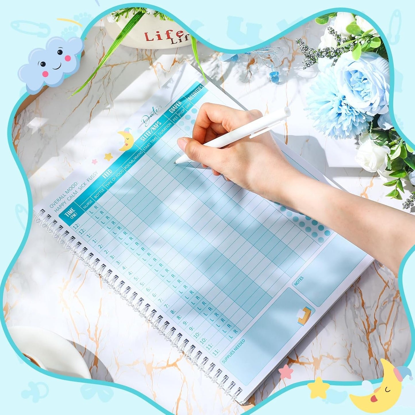Pasimy Baby Daily Log Book for Newborns Baby Feeding Track Log Journal and Monitor Nursing Tracker, Sleep, Diaper, Activities Schedule Planner for Nanny New Parents Gift, 8.5 x 11''