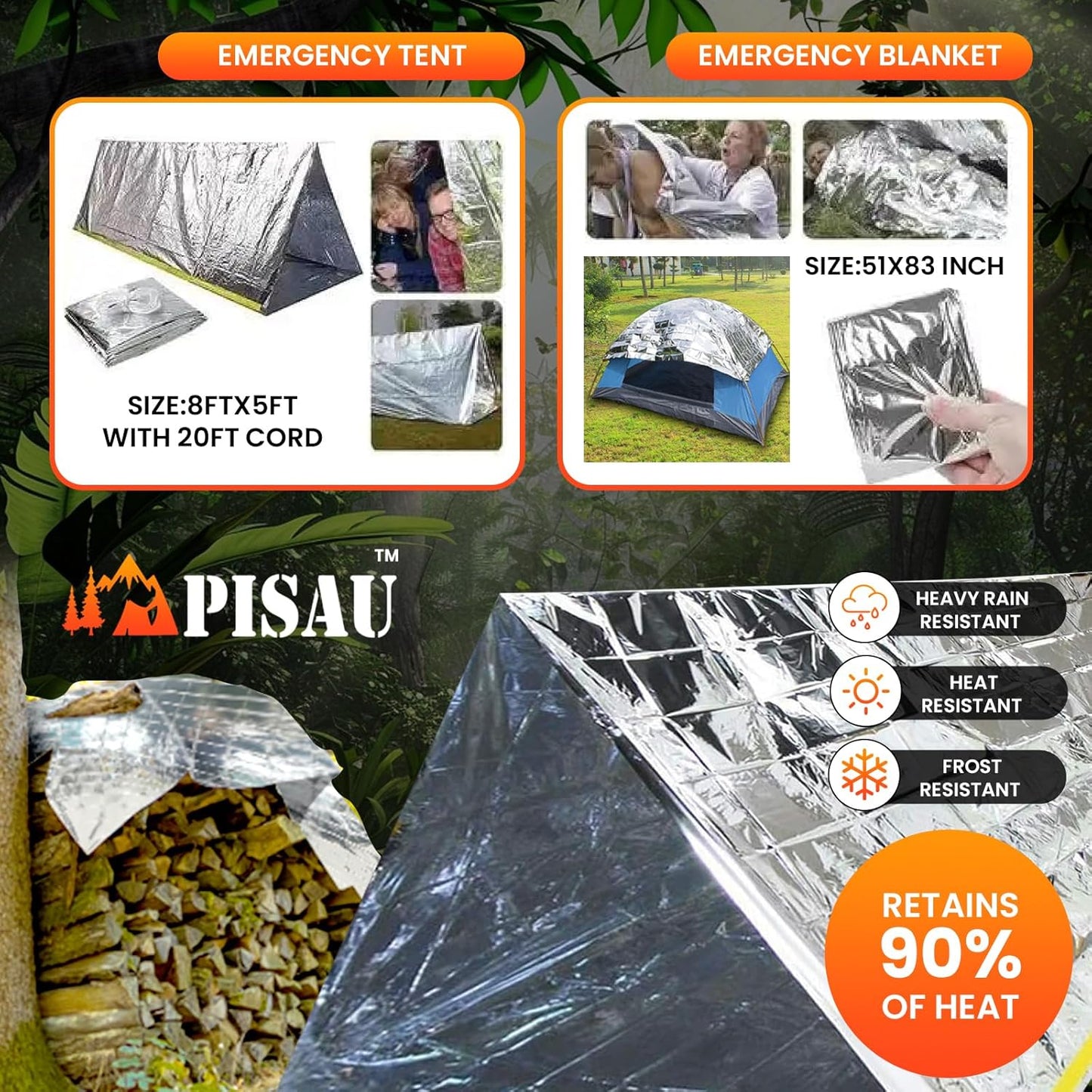 PISAU Survival Kits, 250 Pcs Emergency First Aid Kit Supplies for Vehicles Travel car Camping Hiking Disaster Preparedness