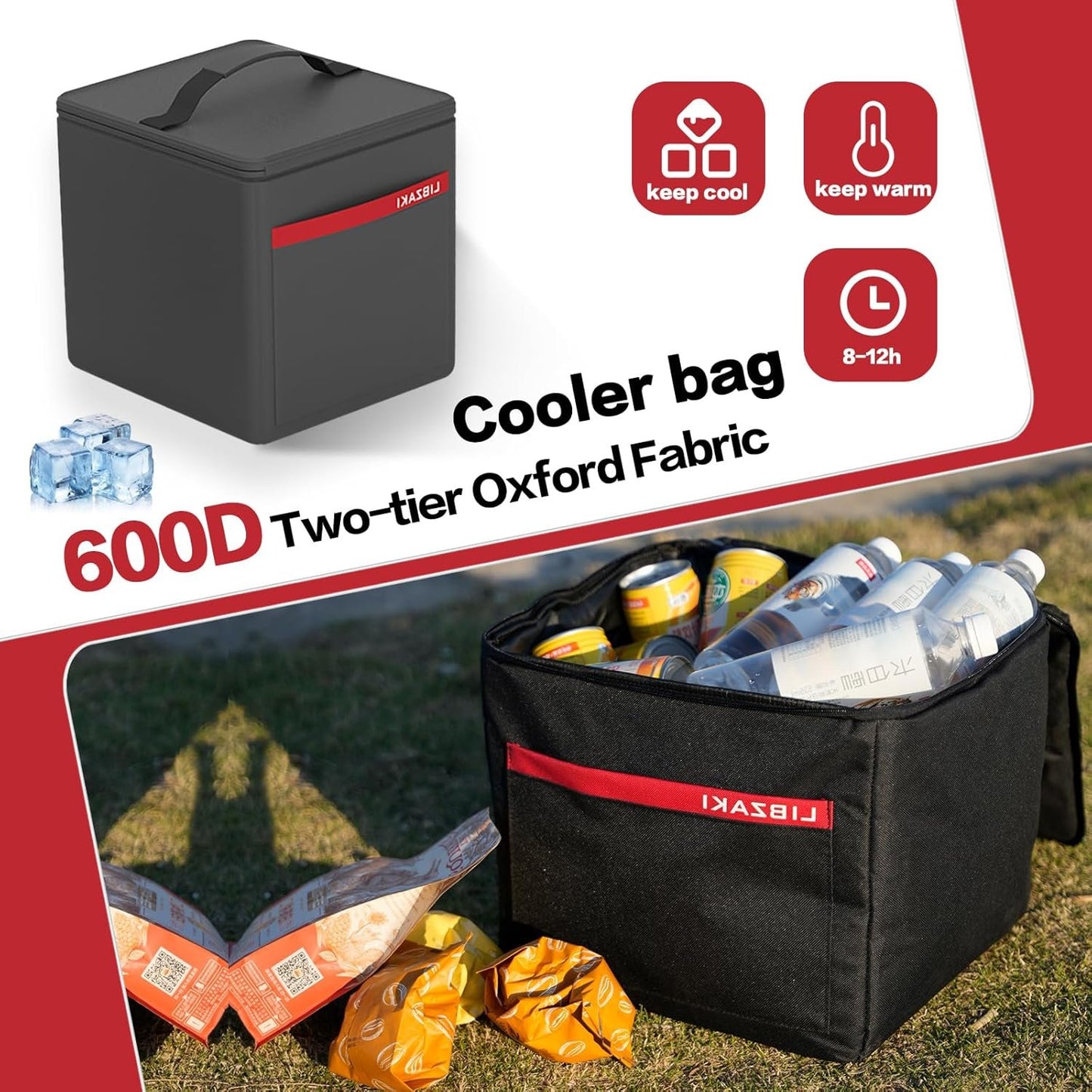 LIBZAKI Car Trunk Organizer,3 Compartments Big Trunk Storage, Large Capacity, Foldable, 95L Heavy Duty Storage Box for Car, SUV, Truck,Jeep, Includes 26L Cooler Bag-Black