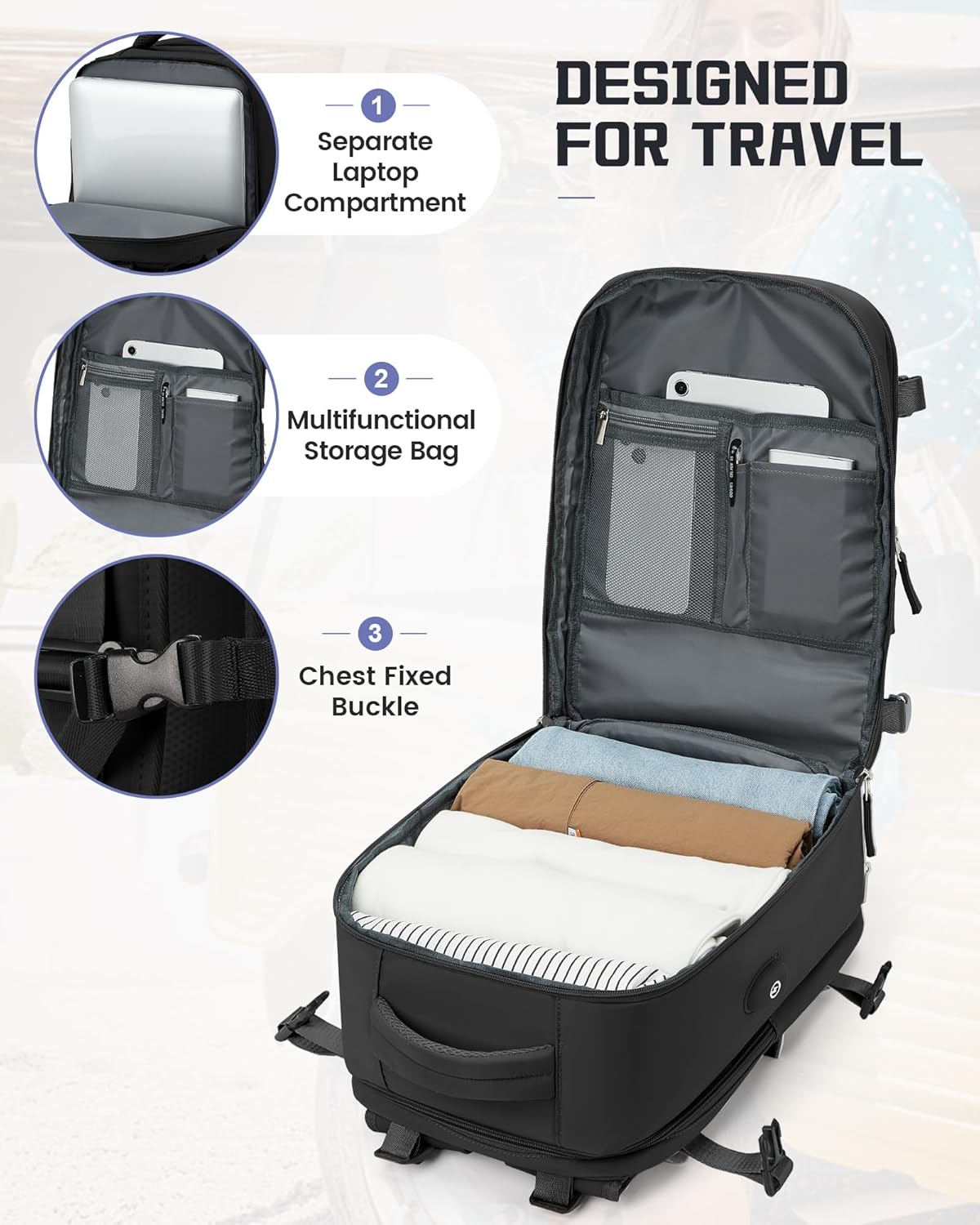 Pakembl Large Travel Backpack Vacuum Backpack for Women Men Laptop Backpack Carry On Backpack Casual Backpack Waterproof Backpack for 14/15.6/17inch Laptop with Shoes Compartment