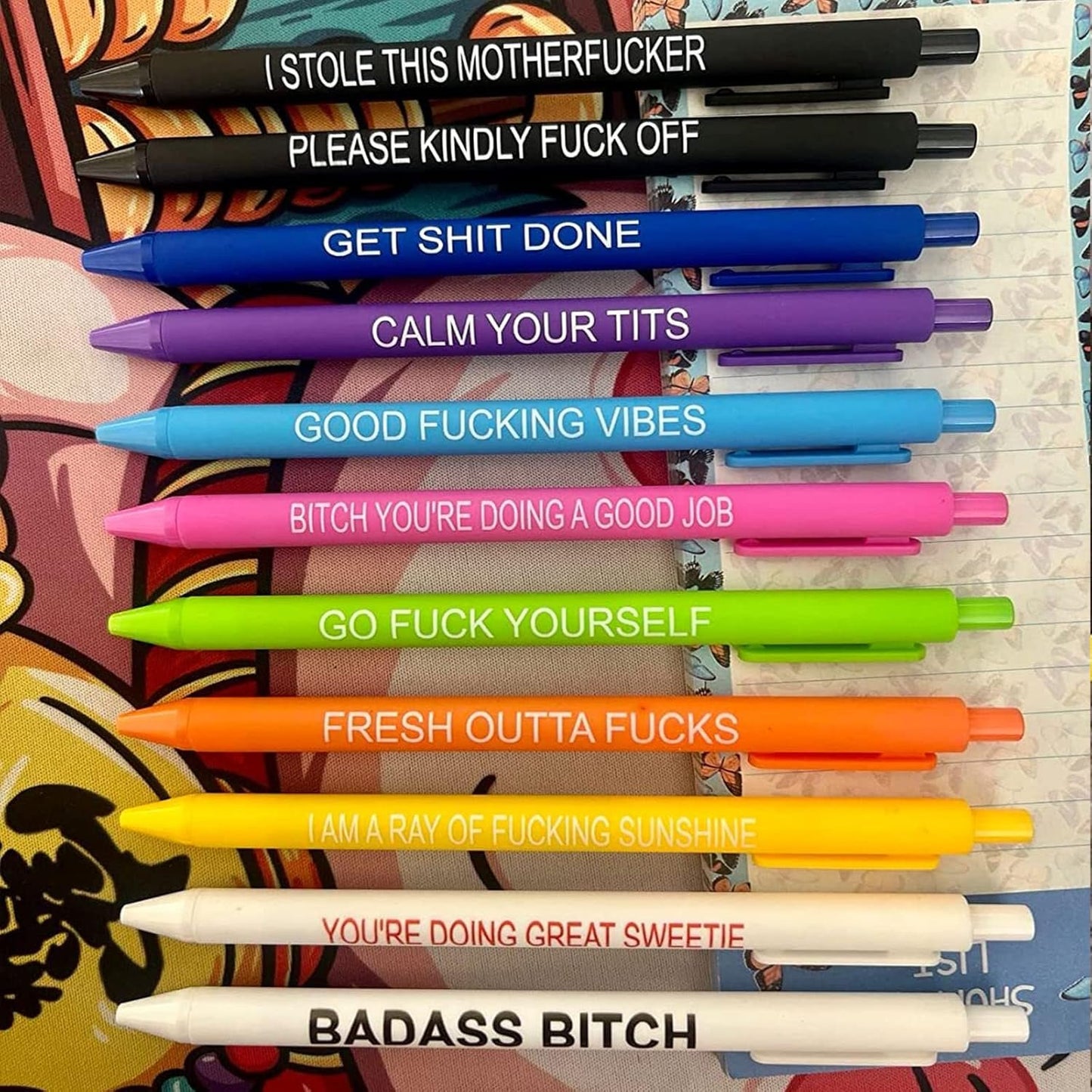 11PCS Funny Pens, Describing Mentality Daily Pen Set, Retractable Pure Color Pastel Gel Ballpoint Pens, 0.5mm Fine Point Ink Pens for Office School Writing Journaling Taking Notes