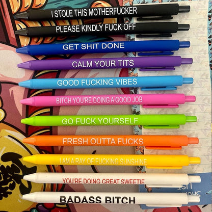 11PCS Funny Pens, Describing Mentality Daily Pen Set, Retractable Pure Color Pastel Gel Ballpoint Pens, 0.5mm Fine Point Ink Pens for Office School Writing Journaling Taking Notes