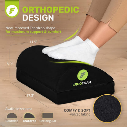ErgoFoam Chiropractor-Endorsed Orthopedic Teardrop Design 2in1 Adjustable Under Desk Foot Rest for Lumbar Back Knee Pain (Black)